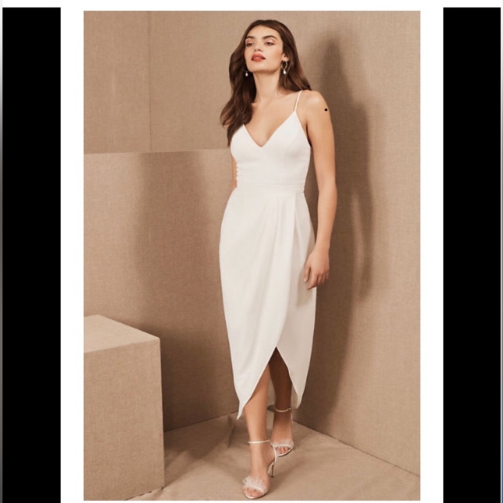 NWT BHLDN anthropolgie Clara V neck white crepe dress